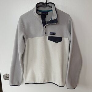 Patagonia Two-Tone Fleece Pullover in Light Gray, Cream & Navy